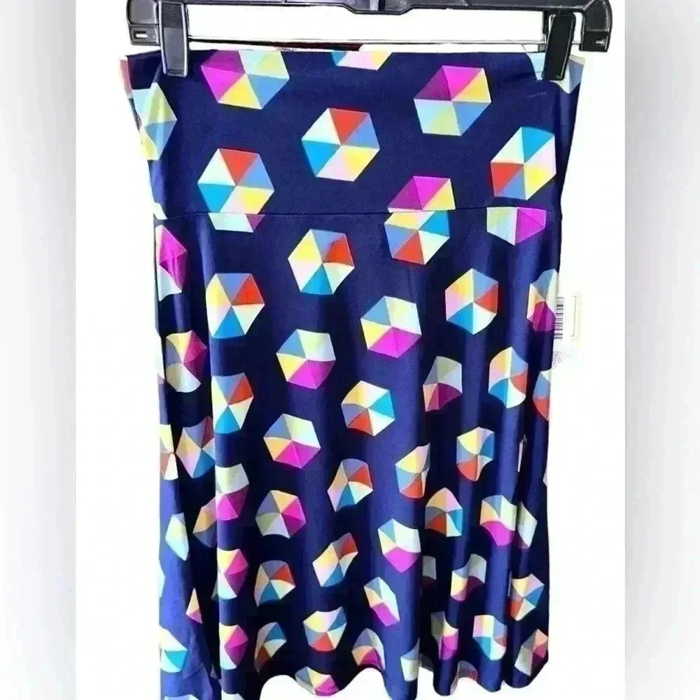 Lularoe small blue geometric slinky Azure skirt.‎ NWT. A-Line, wide waistband